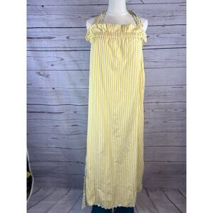 Elizabeth Wilson Striped Maxi Dress Women M Yellow White Blue Scalloped Trim NWT